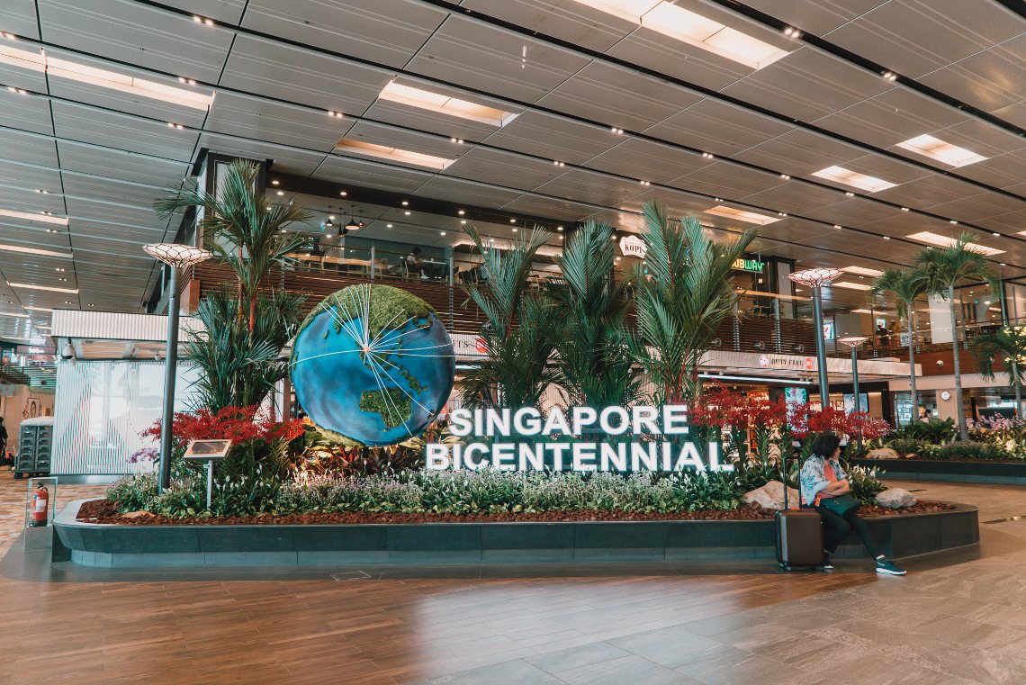 Singapore Bicentennial flower display at Changi Airport Terminal 1